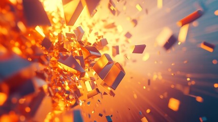 Poster - 3D render of an abstract geometric background with explosive energy, showcasing a crushing surface for dramatic visual effect