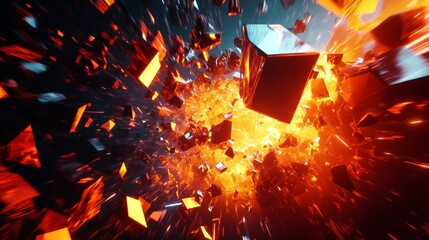 Aufkleber - 3D render of an explosive geometric background, highlighting a powerful design with a crushing surface for impactful visuals