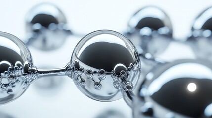 Poster - 3D render of interconnected abstract spheres with metallic finishes, set against a minimalistic background to highlight their complexity