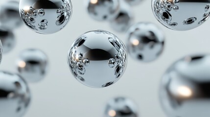 Poster - 3D render of interconnected abstract spheres with metallic finishes, set against a minimalistic background to highlight their complexity