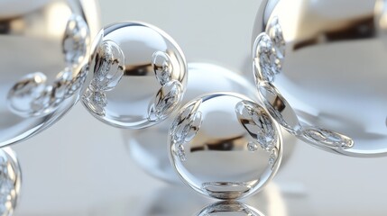 Poster - 3D render of interconnected abstract spheres with metallic finishes, set against a minimalistic background to highlight their complexity