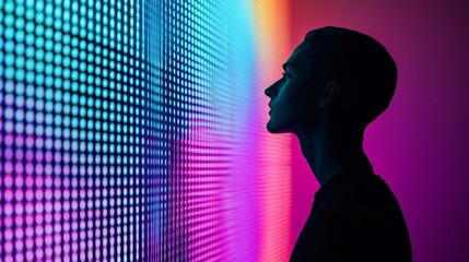 Poster - Silhouette of person looking at vibrant digital screen