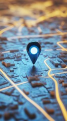Poster - 3d map with location pin and glowing streets