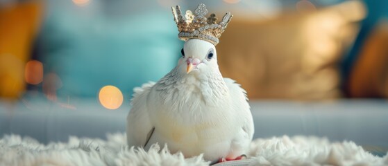 Majestic White Pigeon Dressed in Royal Crown