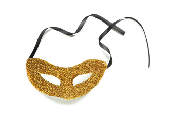 Golden carnival mask on white background