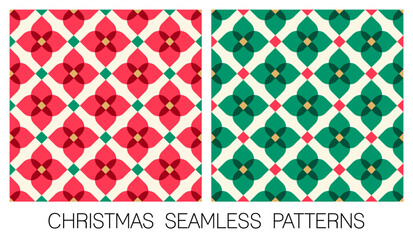 Wall Mural - Set of red and green geometrical floral elements seamless pattern design for christmas and new year holidays.