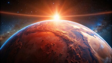 red earth with light shining through the universe, high angle view