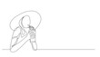 © vionaembun42 - continuous line vector woman enjoying juice.single line woman in hat drinking juice.holiday one line drawing concept