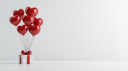 Sticker - A picturesque scene features red heart-shaped balloons and a gift box against a minimalistic white background, capturing the spirit of affection and celebration on Valentine's Day