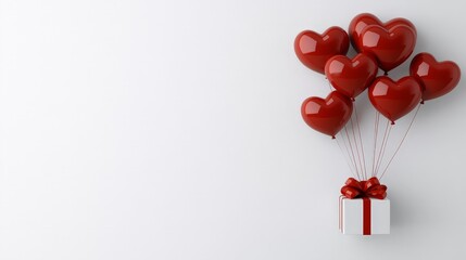 Canvas Print - A picturesque scene features red heart-shaped balloons and a gift box against a minimalistic white background, capturing the spirit of affection and celebration on Valentine's Day