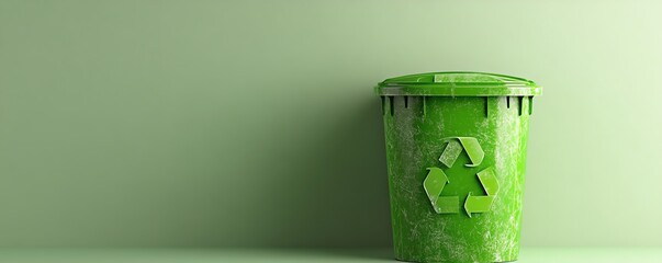 Recycling bin on a smooth pale green backdrop, emphasizing an ecofriendly trash can with extensive copy space for environmental promotions