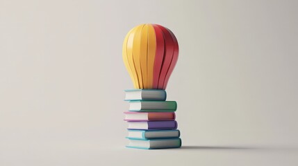 Leinwandbilder - A striking 3D illustration of colorful books stacked to form a light bulb.