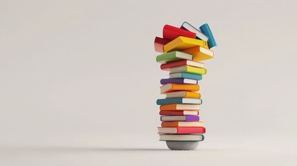 Leinwandbilder - A striking 3D illustration of colorful books stacked to form a light bulb.