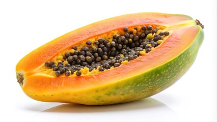 Wall Mural - Ripe papaya on white background, long shot