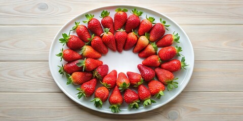 Wall Mural - Ripe strawberries on a plate in a symmetrical pattern