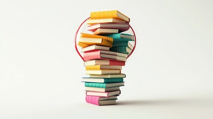 Leinwandbilder - A unique 3D visualization depicts colorful books piled high to create a light bulb shape.