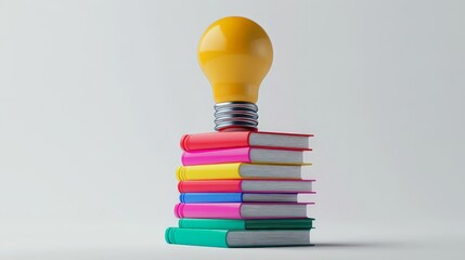 Poster - A visually appealing 3D rendering features a stack of vibrant books designed to mimic the shape of a light bulb.