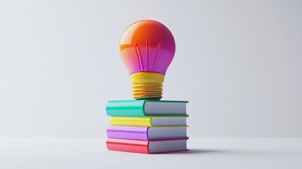 Poster - A visually appealing 3D rendering features a stack of vibrant books designed to mimic the shape of a light bulb.