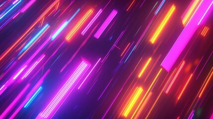 Leinwandbilder - Abstract 3D background featuring colorful neon rays and glowing lines, showcasing a vivid spectrum of light and energy
