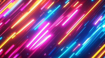 Leinwandbilder - Abstract 3D background featuring colorful neon rays and glowing lines, showcasing a vivid spectrum of light and energy