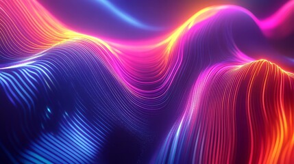 Leinwandbilder - Abstract 3D background with a dynamic spectrum of bright colors, featuring neon rays and glowing lines for a striking visual effect