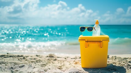 Wall Mural - a beach cooler with a spray bottle for cooling
