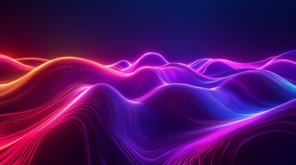 Poster - Abstract 3D background with a panoramic neon design, showcasing bright purple, violet, and pink lines illuminated by ultraviolet light