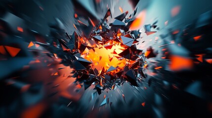 Aufkleber - Abstract 3D background with a geometric explosion theme, showcasing a powerful design and a surface being crushed for visual impact