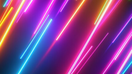 Poster - Abstract 3D background with bright neon rays and glowing lines in a spectrum of colors, delivering a vivid and energetic visual experience