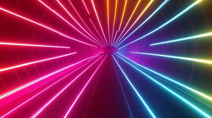 Poster - Abstract 3D background with neon rays and glowing lines in a spectrum of bright colors, offering a vibrant and energetic atmosphere