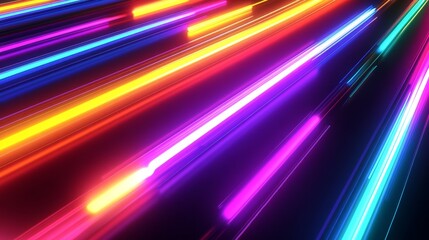 Poster - Abstract 3D background with neon rays and glowing lines in a spectrum of bright colors, offering a vibrant and energetic atmosphere
