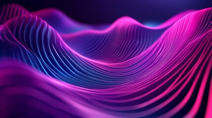 Poster - Abstract 3D neon background with a panoramic perspective, showcasing glowing purple, violet, and pink lines under UV light