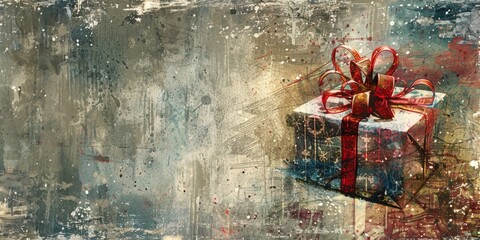 Poster - Abstract depiction of a Christmas gift with artistic textures.