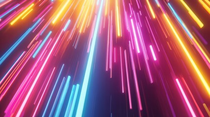 Poster - Abstract 3D render featuring a spectrum of neon rays and glowing lines, delivering a vivid and bright background with energetic hues