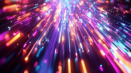 Poster - Abstract 3D render featuring a spectrum of neon rays and glowing lines, delivering a vivid and bright background with energetic hues