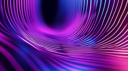 Poster - Abstract 3D render of a neon background with panoramic glowing purple, violet, and pink lines in ultraviolet light