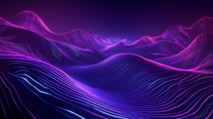 Poster - Abstract 3D render of a neon background with panoramic glowing purple, violet, and pink lines in ultraviolet light