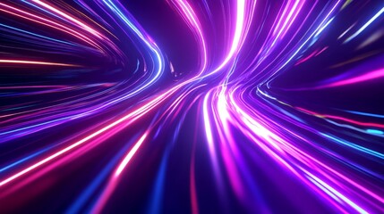 Aufkleber - Abstract 3D render showcasing a panoramic neon background with bright purple, violet, and pink lines illuminated by ultraviolet light