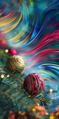 Poster - Christmas scene with decorations set against a backdrop of swirling, abstract colors.