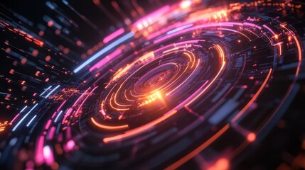 Poster - Abstract digital design featuring vibrant circular patterns and glowing lines.