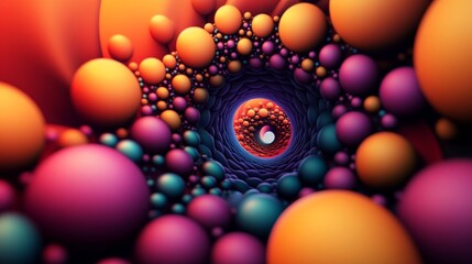 Aufkleber - Abstract 3D spheres arranged in a spiral formation, with varying sizes and colors creating a sense of depth and motion