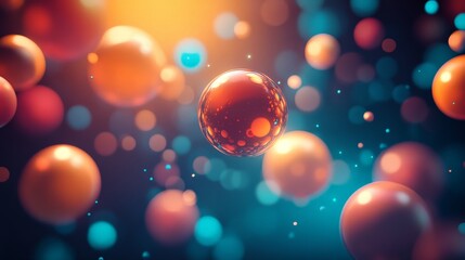 Poster - Abstract 3D spheres with a glowing effect, floating in a space with a dark background, creating a luminous and ethereal atmosphere