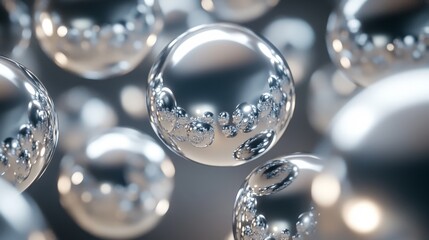 Leinwandbilder - Abstract 3D spheres with shimmering textures, arranged in a floating pattern with subtle lighting and shadow effects