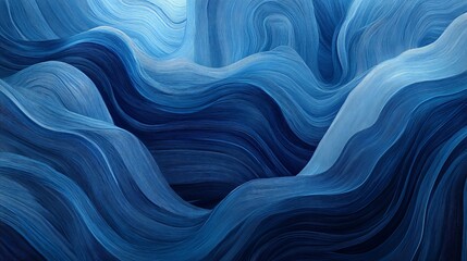 Leinwandbilder - Abstract blue wave art showcasing flowing, continuous lines. The gradient of blues blends together, creating a serene and visually appealing composition