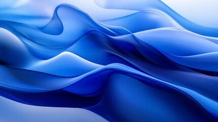 Poster - Abstract blue wave art with flowing, smooth curves. The design features various shades of blue blending seamlessly, creating a serene and dynamic visual
