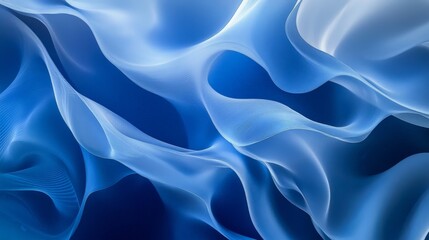 Leinwandbilder - Abstract blue wave design with layered, translucent curves. The varying blues blend to form a harmonious and elegant visual effect