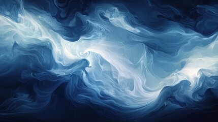 Poster - Abstract blue wave illustration featuring soft, fluid forms. The interplay of light and dark blues creates a calming and elegant visual effect