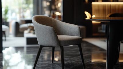 Elegant lounge chair positioned beside a modern black table in a stylish interior setting