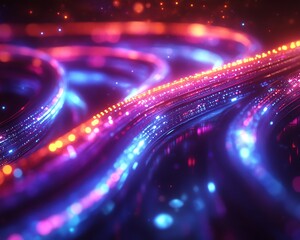 Fototapete - Data cables with glowing light trails transferring information, futuristic background with vibrant colors, detailed and vivid, ultraHD