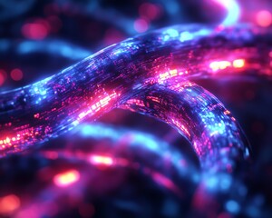 Fototapete - Data cables with glowing light trails transferring information, futuristic background with vibrant colors, detailed and vivid, ultraHD